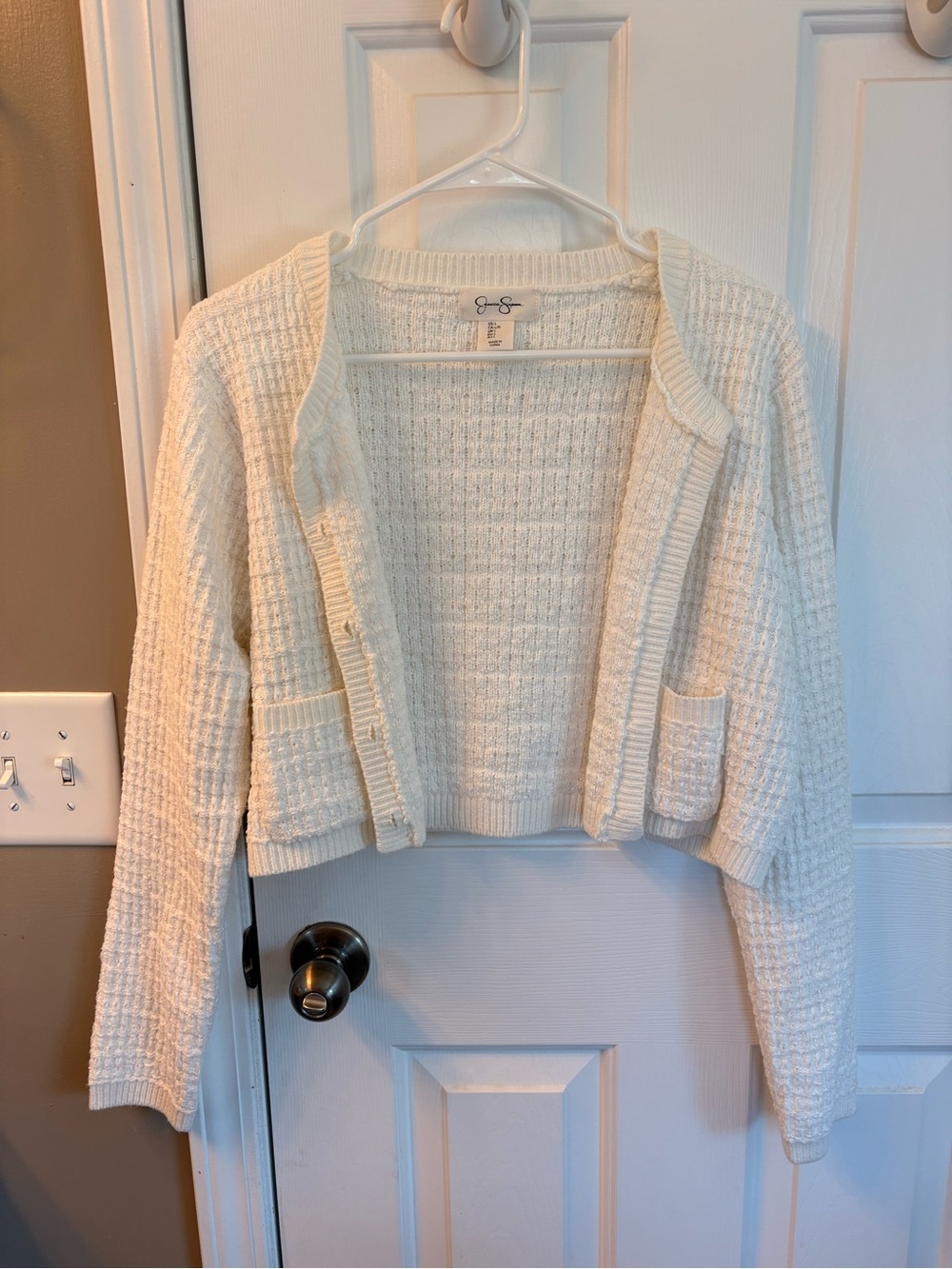 Jessica Simpson Cream Textured Open-Front Cardigan Size L
